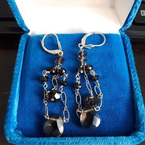 Earrings - Chandelier Genuine Smoky Quartz and Sterling Silver with Closed Hooks